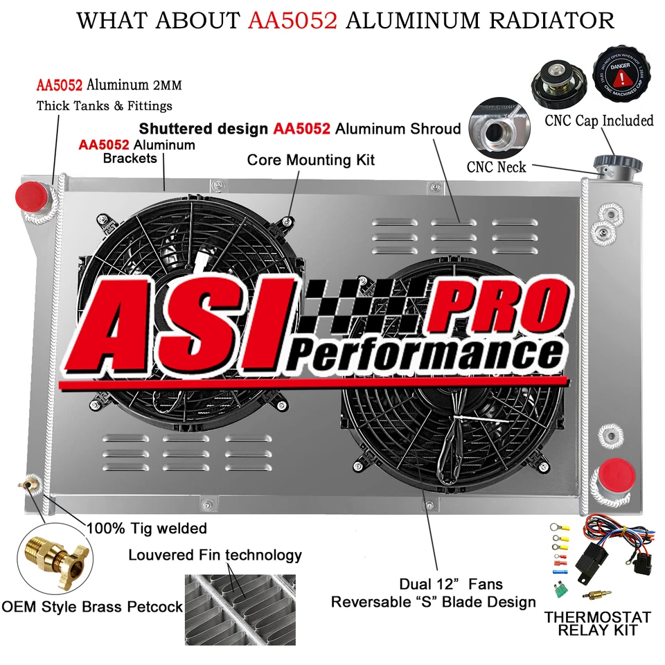 3-ROW ALUMINUM RADIATOR SHROUD FANS FITS 1967-1972 CHEVY C10 TRUCKS C K 10 20 30 Foto 1 de 4