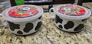 Farmhouse Cow Print 22oz Ceramic Soup Bowl & Lid Set of 2 - Picture 1 of 3