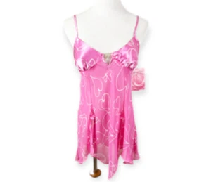 Cinema Etoile Seductive Wear Women’s S Satin Sheer Babydoll Nightie Pink Hearts - Foto 1 di 11