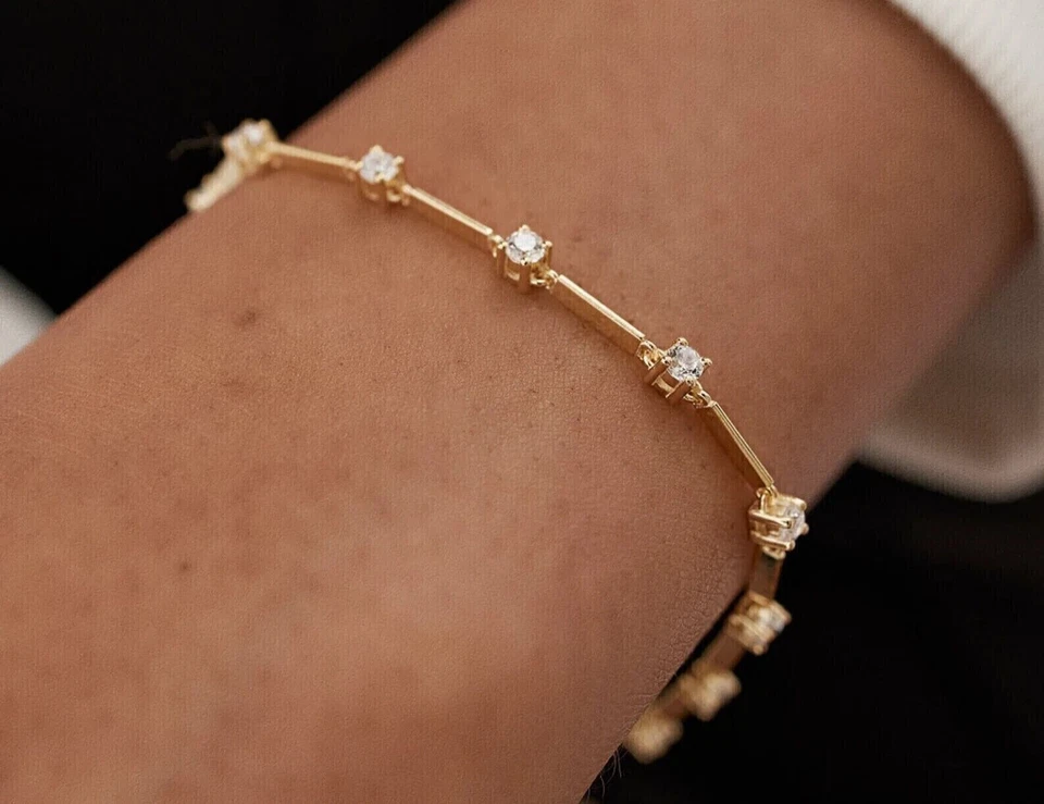 4Ct Round Cut Diamond Lab-Created Women's Tennis Bracelet 14K Yellow Gold Plated - Image 1 of 4