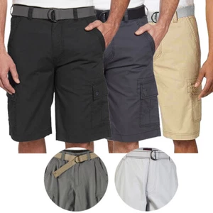 Men’s Cotton Cargo Shorts Multiple Pockets Belt Casual Lose Fit - Picture 1 of 34