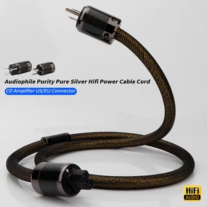 Premium Audiophile Purity Silver Hifi Power Cable CD Amplifier US/EU Connectors - Picture 1 of 19