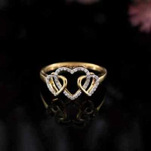1.50Ct Round Cut Lab-Created Diamond Heart Women Ring 14k Yellow Gold Plated - Picture 1 of 5
