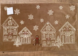 Pottery Barn Gingerbread Village Embroidered Velvet Lumbar Pillow Cover - Picture 1 of 6