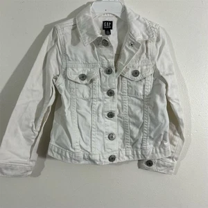 GAP Girls White Denim Jacket Size 5 Long Sleeve Casual Spring Summer - Picture 1 of 7