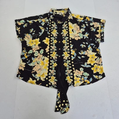 Camisa FAT FACE 14 negra para mujer con corbata frontal 100 % viscosa floral ... - Imagen 1 de 4