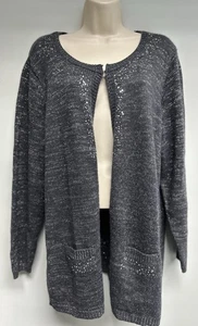 Susan Graver Size L Metallic Dark Gray Sparkly Whimsical Duster Cardigan - Picture 1 of 9