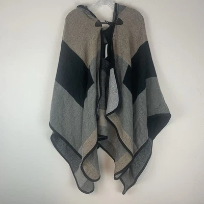 Lane Bryant Sweater Womens One Size Cape Poncho Hooded Colorblock Toggle Classic - Image 1 of 4