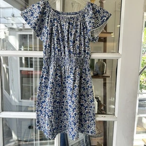 Gap Kids Blue Floral Smocked Flutter Dress Size Large - Picture 1 of 5