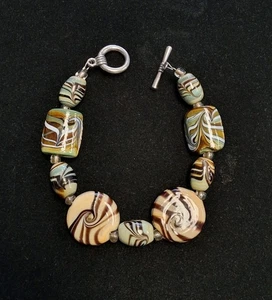 Donna Dressler Caramel Chocolate Swirl Toggle Bracelet With Sterling Silver... - Picture 1 of 5