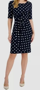 Connected Apparel Women's Black Dot-Print Side-Tab Sheath Dress Petite Size 8P - Picture 1 of 2