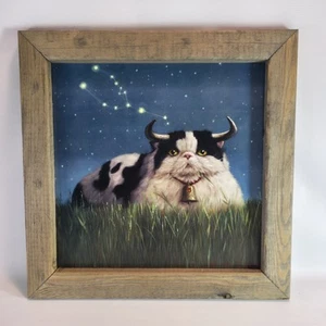Taurus by Lucia Heffernan Wall Art Framed Cat Cow Whimsical Art 14in x 14in - Picture 1 of 8