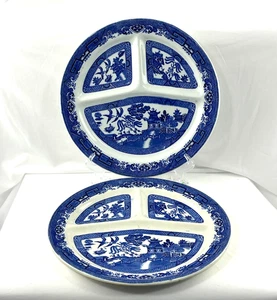Antique Blue Willow Rowland & Marsellus 11 1/4" Divided Grill Plates - Set of 2 - Picture 1 of 8