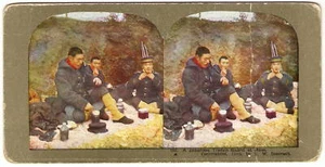 Stereoview JAPAN RUSSIAN WAR Trench Soldiers at Mess - Picture 1 of 2