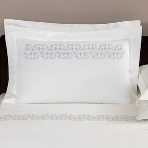 Frette Ornate Medallion Embroidered King Pillow Sham Milk Light Azure Display - Picture 1 of 10