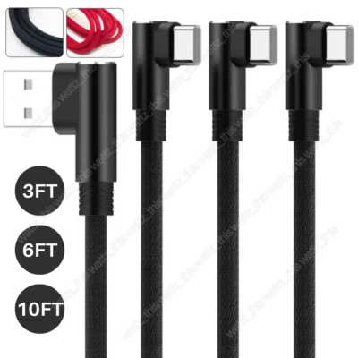 3Pack USB Type C Fast Charge Cable 90 Degree 3/6/10Ft For Samsung Charging Cord - Image 1 of 4