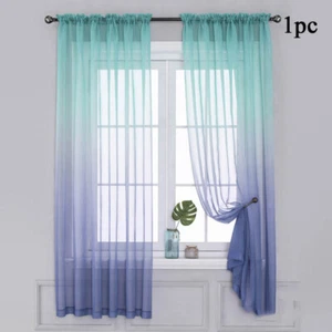 2Pcs/set Curtains Gradient Sheer Voile Solid Window Curtain Panel Home Decor я - Picture 1 of 18