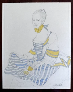 ORIGINAL ILLUSTRATOR LEONARD LUBIN HANDBEMALTE SKIZZE EINER FRAU MIT BLUMEN - Bild 1 von 9