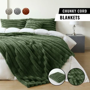 Manta Acanalada Tiro Reversible 6cm Cordón Rayas Sofá Cama Cálido Pesado Esponjoso Grande - Imagen 1 de 21