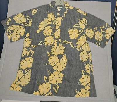 Camisa Pullover Hawaiana Reyn Spooner Carbón/Amarillo Melocotón Hibisco Floral Talla XL Foto 1 de 4