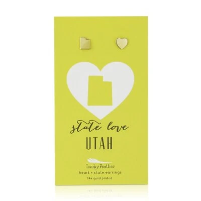 Юта - Lucky перо сердце + государство серьги 14k золото покрытием государство любовь - Изображение 1 из 2