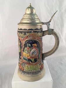 Tapa de peltre vintage ALT GRENZAU 1894 Beer Stein modelo original Alemania Occidental - Imagen 1 de 12