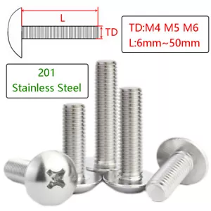 Tornillos de cabeza de botón Phillips máquina tornillos planos acero inoxidable M4 M5 M6 - Imagen 1 de 31