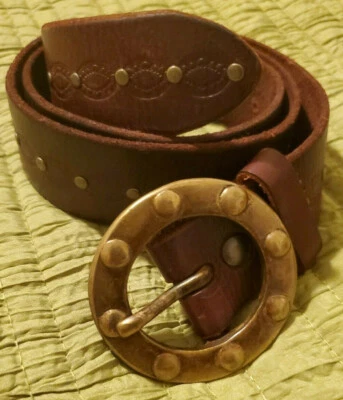 Linea Pelle Vintage Brass Buckle Leather Belt Small - Photo 1/4