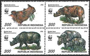 Inonesia 1996. WWF. Animals. Rhinoceroses. Block of 4, Sc# 1673, MNH - Picture 1 of 1