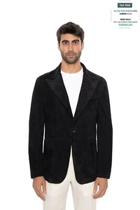 6600$ ISAIA Black Peak Lapel Jacket Sport Coat Suede 100% Lambskin 40 US 50 EU - Picture 1 of 9