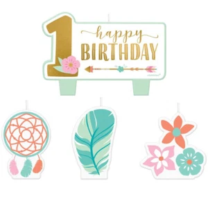 BOHO NIÑA 1ER Cumpleaños Pastel Velas Set 4 Piezas Niños Fiesta Paz Amor - Imagen 1 de 1