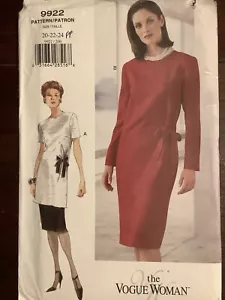 New VOGUE Misses Dress Top Skirt Pattern No. 9922 Size 20-24 - Picture 1 of 5
