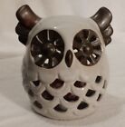 Vtg Ceramic Pottery Cutout Owl Figurine Tan Brown Sachet Pot Pourri Diffuser