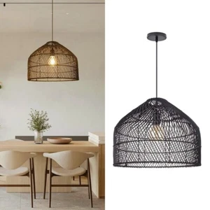 Arturesthome Rattan Pendant Light 1 Light Woven Chandelier Farmhouse black - Picture 1 of 6