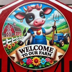 “Welcome to Our Farm” Red Barn Farm Welcome Sign for Front Door, Porch, Patio - Picture 1 of 4