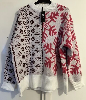 BOOHOO PREMIUM Christmas jumper FAIRISLE JUMPER KNITTED SIZE LARGE NEW RRP£50 - Image 1 of 4