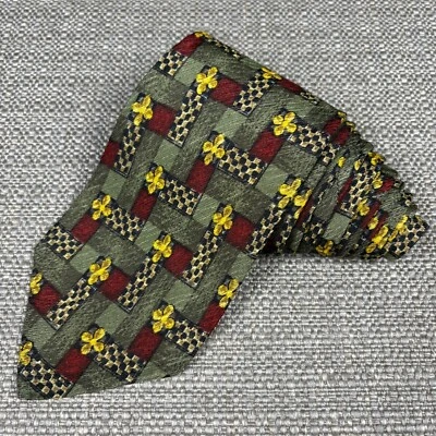 Corbata floral Ermenegildo Zegna para hombre verde ajedrez damas 58" 3 3/4" Italia Foto 1 de 4