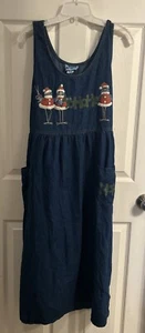 Vtg Marilyn S Blue Denim Christmas Bird Applique Christmas Jean Jumper Dress - Picture 1 of 8