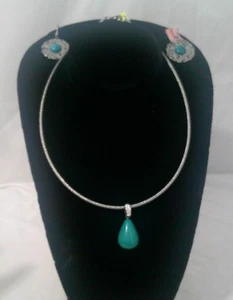 ✨ Stainless Steel Turquoise-Colored Choker Necklace & Earring Set - Picture 1 of 7
