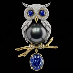Multi Gemstone Owl Design Brooch 925 Sterling Silver Dual Tone Artistic Jewelry - Picture 1 of 5