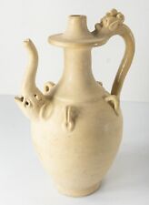 Antique Vintage 20th C. Cream Straw Glazed Pottery Ewer Dragon Elephant