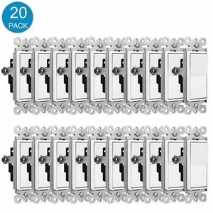 20PCS 15Amp Decorative Rocker Single-Pole Light Switch Wall Interrupter White - Picture 1 of 11