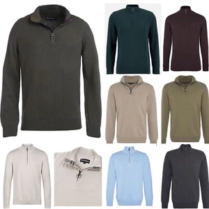 BARBOUR MENS COTTON HALF ZIP SWEATER DESIGNER TARTAN TRIM JUMPER KNITWEAR TOP - Picture 1 of 38