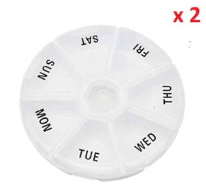 2X Weekly Daily 7Day Round Pill Box Vitamin Holder Storage Case Container Travel - Picture 1 of 3