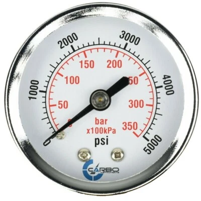 2" Pressure Gauge - Chrome Plated Steel Case, 1/4"NPT, Back Mnt. 5000 PSI - Image 1 of 3