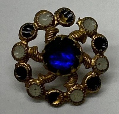 De colección Dije Botón Vástago Multifacético Gema Azul Centro de Mesa en Tono Dorado Bisel Foto 1 de 4