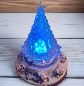 Thomas Kinkade Reflejos de Navidad Iluminar Árbol de Cristal Tren Giratorio - Imagen 1 de 6