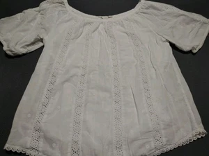 Top Campesino Lucky Brand M Blanco Algodón Eyelit Cottage Gitano Manga Abullonada - Imagen 1 de 11