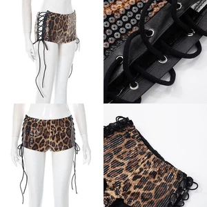 Womens Hot Pants Y2K Shorts Booty Costume Sexy Sequin Bottom Leopard Raves Side - Picture 1 of 25