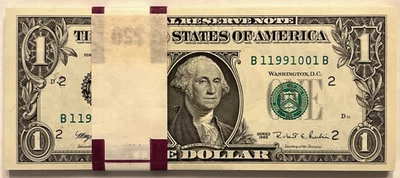 $50 Pack 1995 Consecutive Serial# One Dollar $1 Note Run 11991001 to 11991050 - Image 1 of 4